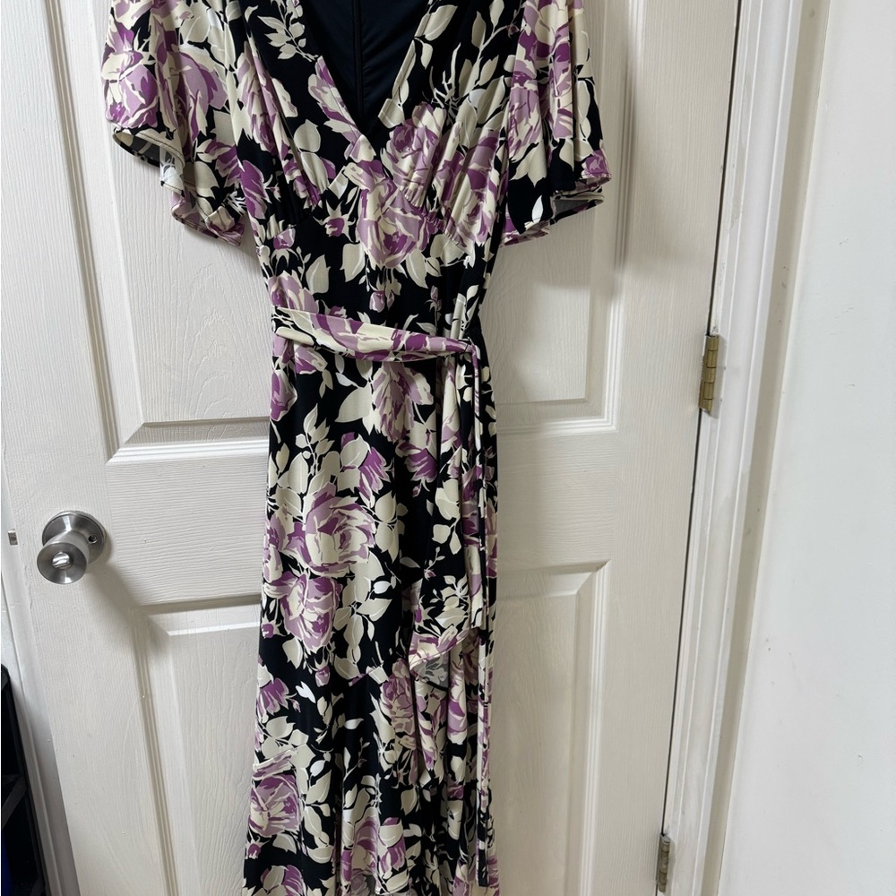 Ralph Lauren Black and Purple Floral ankle length Dress size 6